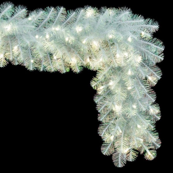 Vickerman Indoor Pre-Lit 9-ft x 14-in White Iridescent Artificial Garland with 100 Warm White LED Lights