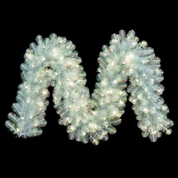 Vickerman Indoor Pre-Lit 9-ft x 14-in White Iridescent Artificial Garland with 100 Warm White LED Lights