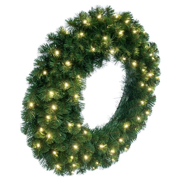 Vickerman 30-in Pre-Lit Indoor Electrical Outlet Oregon Fir Artificial Christmas Wreath with Warm White LED Lights