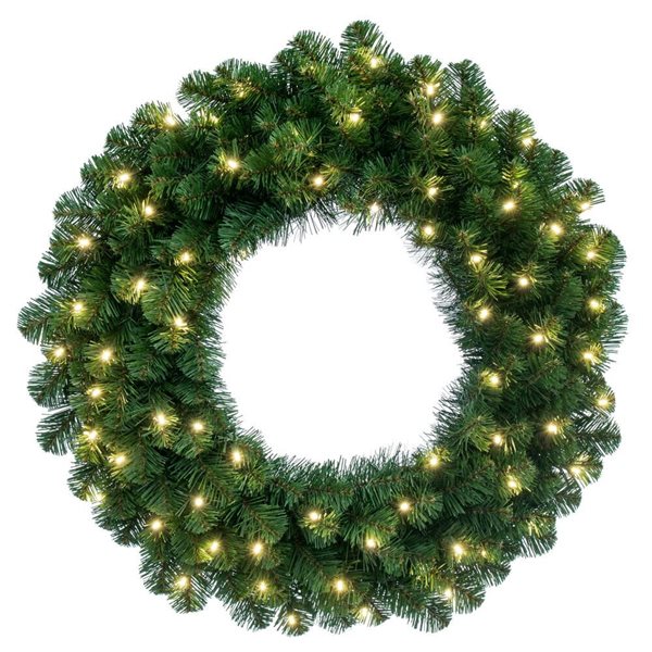 Vickerman 30-in Pre-Lit Indoor Electrical Outlet Oregon Fir Artificial Christmas Wreath with Warm White LED Lights
