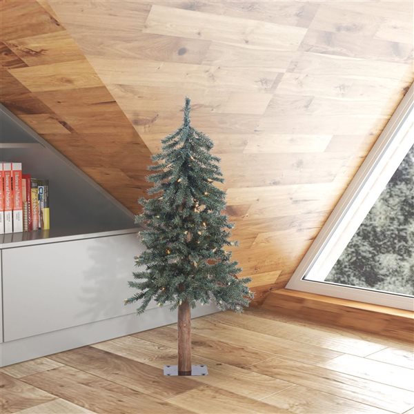 Vickerman 3-ft Natural Bark Alpine Pre-Lit Artificial Christmas Tree with Warm White LED Lights