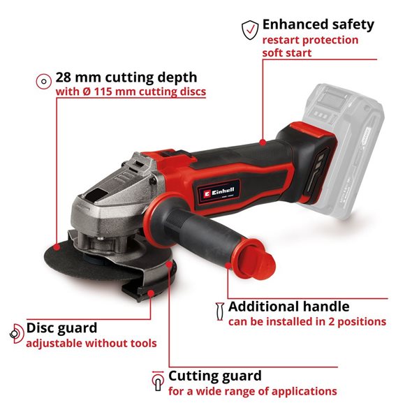 Einhell TE-AG 18/115-2 Li 18V 4-1/2-in Cordless Angle Grinder