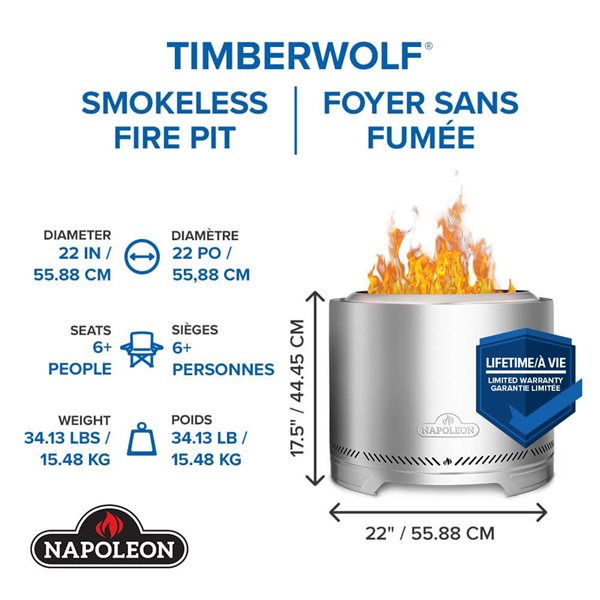 Napoleon Timberwolf 22-in dia Stainless Steel Outdoor Smokeless Fire Pit w/ Accessories