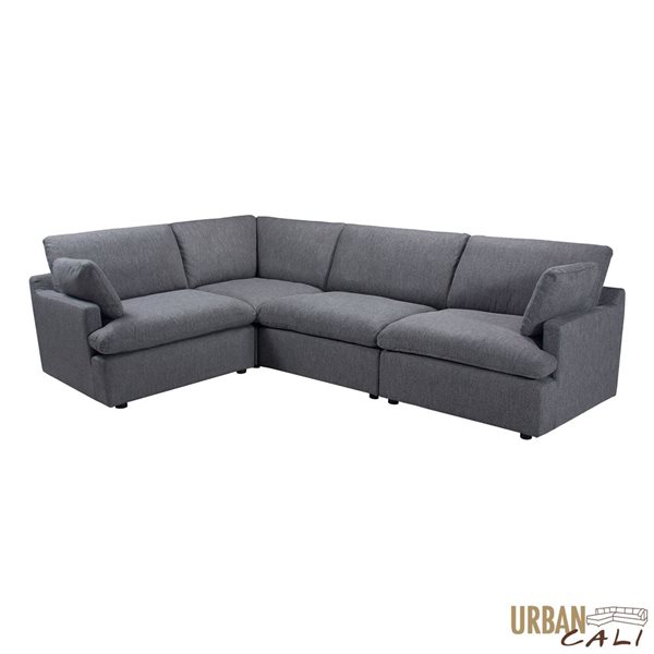 Urban Cali Long Beach 121.5-in W Grey Polyester Blend Fabric Medium Modular L-Shaped Sectional Sofa