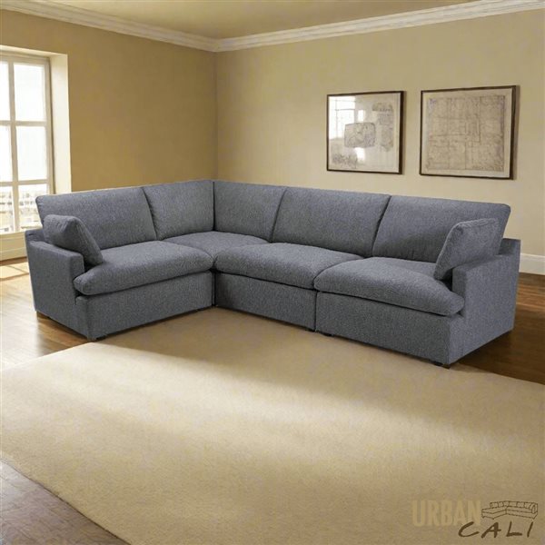 Urban Cali Long Beach 121.5-in W Grey Polyester Blend Fabric Medium Modular L-Shaped Sectional Sofa