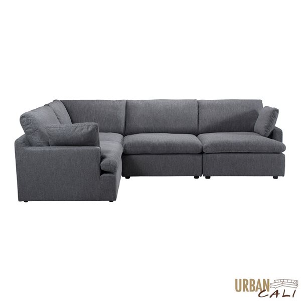 Urban Cali Long Beach 121.5-in W Grey Polyester Blend Fabric Medium Modular L-Shaped Sectional Sofa