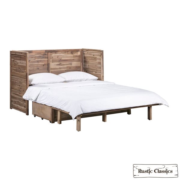 Rustic Classics Stow Queen Size Murphy Bed Cabinet w/ Gel Memory Foam Mattress - Beachwood