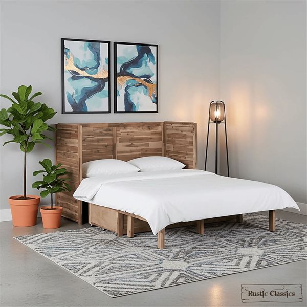 Rustic Classics Stow Queen Size Murphy Bed Cabinet w/ Gel Memory Foam Mattress - Beachwood