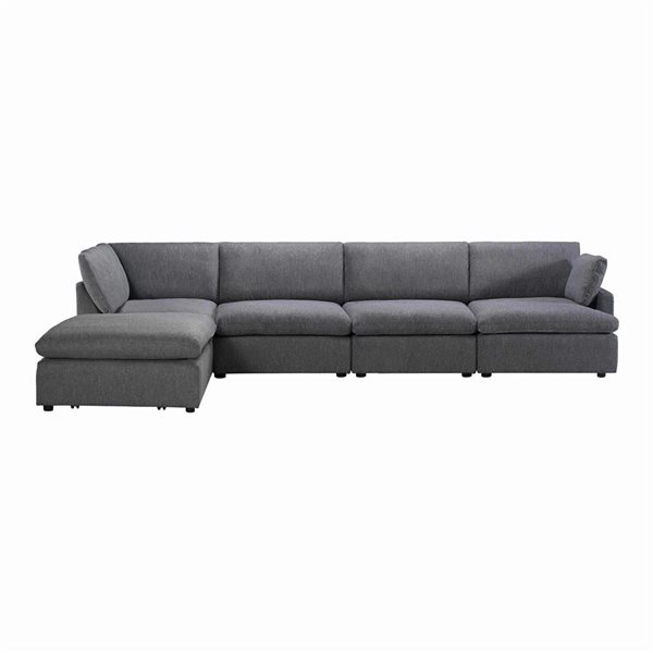 Urban Cali Long Beach 162-in W Grey Polyester Blend Fabric Modular L-Shaped Sectional Sofa w/ Ottoman - Left