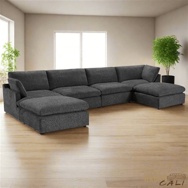 Urban Cali Long Beach 162-in W Blue Grey Polyester Blend Fabric Modular U-Shaped Sectional Sofa