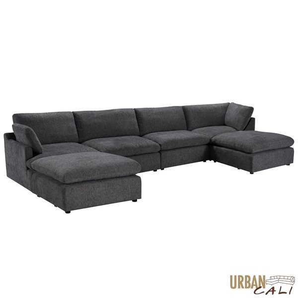 Urban Cali Long Beach 162-in W Blue Grey Polyester Blend Fabric Modular U-Shaped Sectional Sofa