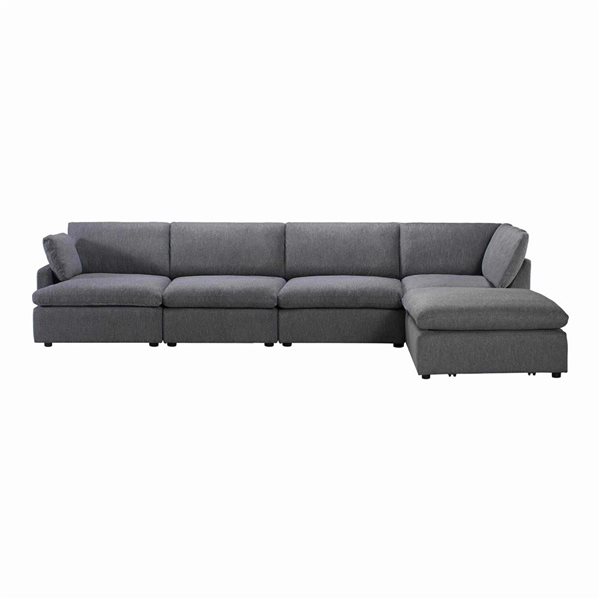 Urban Cali Long Beach 162-in W Grey Polyester Blend Fabric Modular L-Shaped Sectional Sofa w/ Ottoman