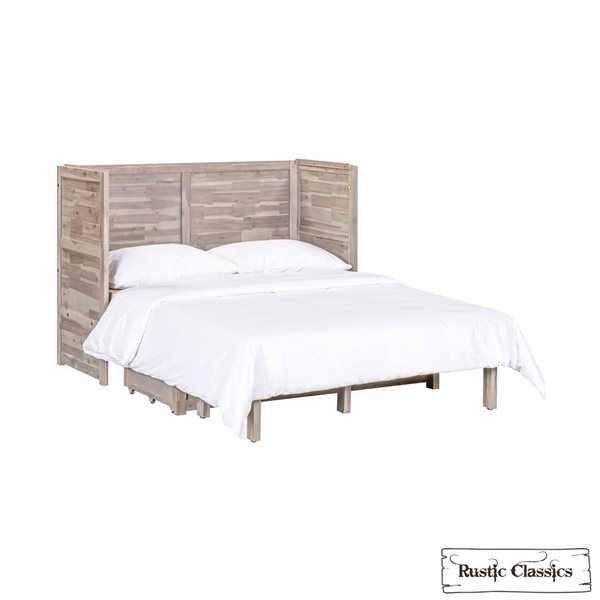 Rustic Classics Stow Full Size Murphy Bed Cabinet w/ Gel Memory Foam Mattress - Stonewash