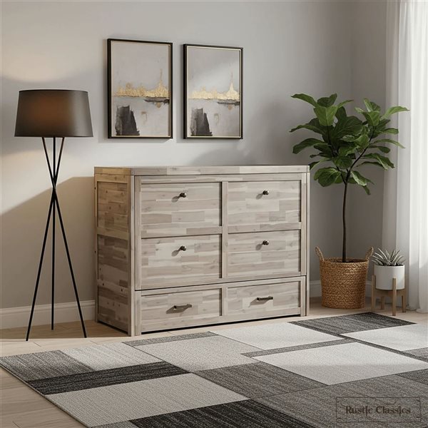 Rustic Classics Stow Full Size Murphy Bed Cabinet w/ Gel Memory Foam Mattress - Stonewash