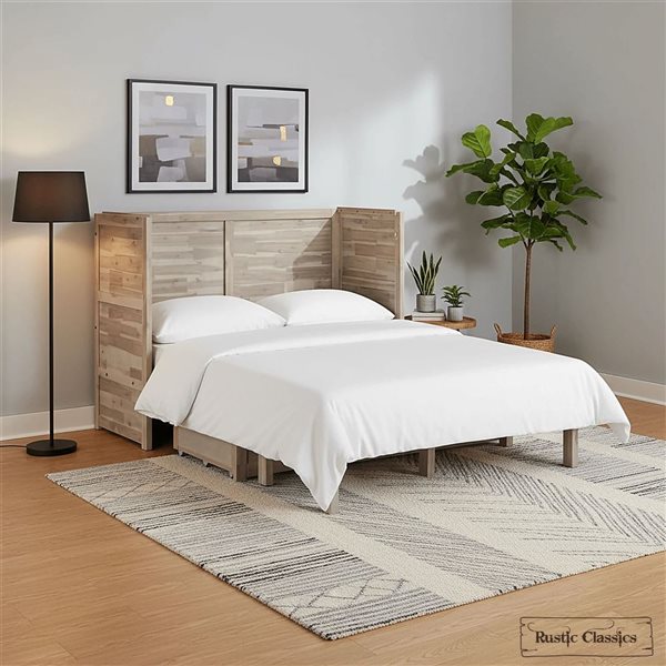 Rustic Classics Stow Full Size Murphy Bed Cabinet w/ Gel Memory Foam Mattress - Stonewash