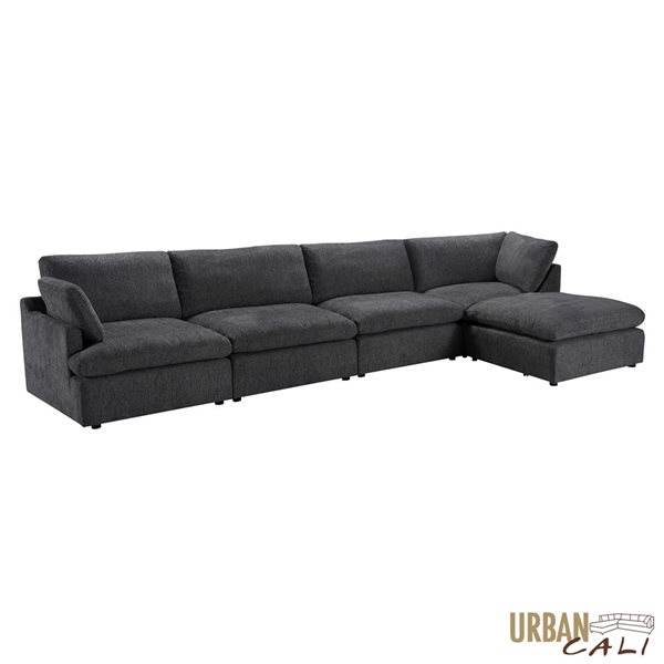 Urban Cali Long Beach 162-in W Blue Grey Polyester Blend Fabric Modular L-Shaped Sectional Sofa w/ Ottoman