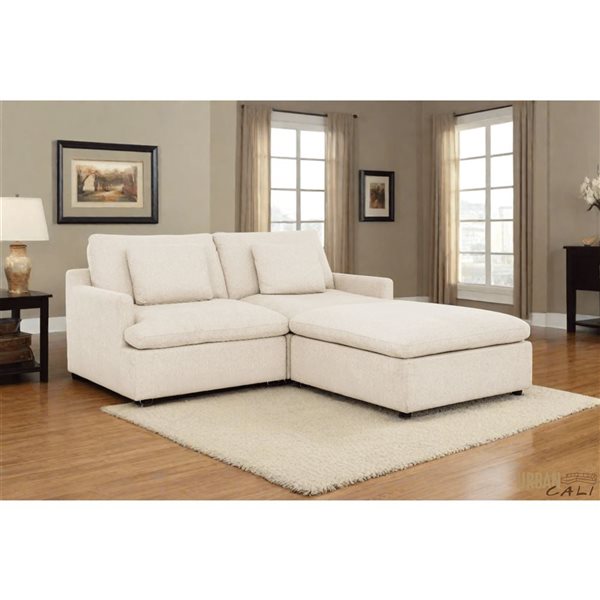 Urban Cali Long Beach 81-in W Axel Beige Polyester Blend Fabric Small Modular Sectional Sofa w/ Ottoman