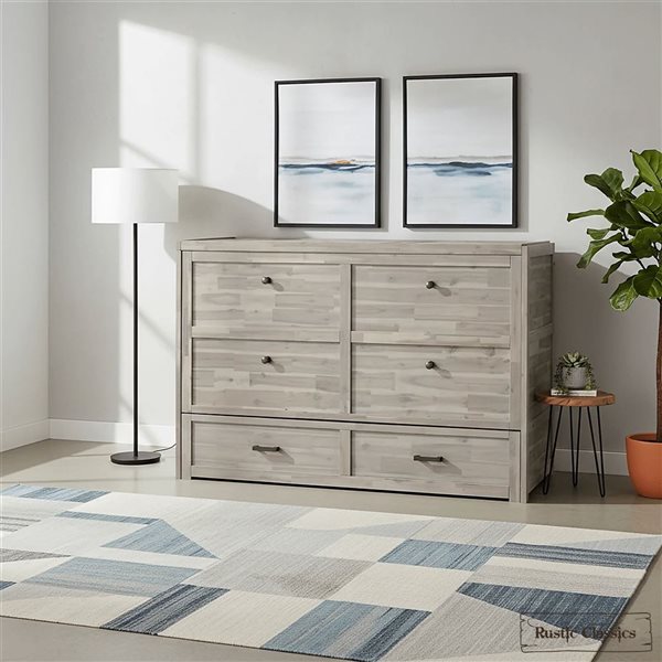 Rustic Classics Stow Queen Size Murphy Bed Cabinet w/ Gel Memory Foam Mattress - Stonewash