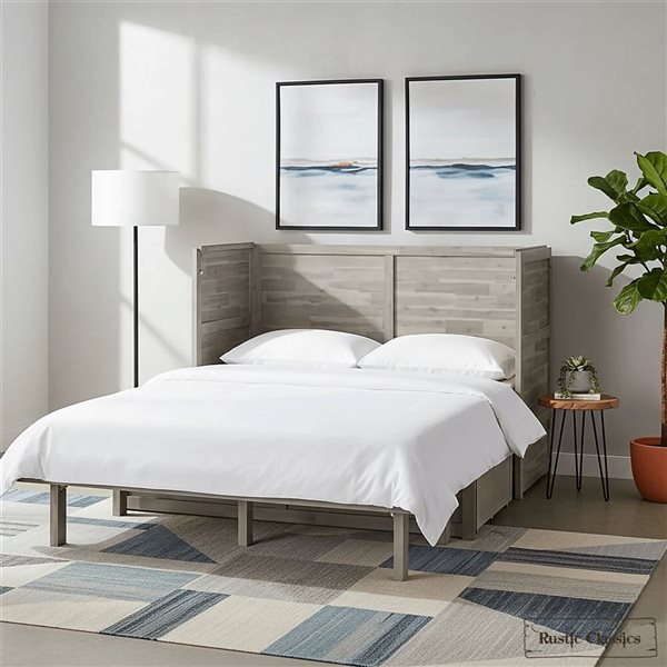 Rustic Classics Stow Queen Size Murphy Bed Cabinet w/ Gel Memory Foam Mattress - Stonewash