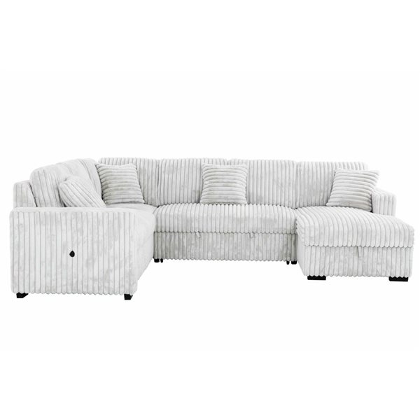 Urban Cali Atherton 123.25-in W Light Grey Plush Corduroy Large Sleeper Sectional w/ Right Storage Chaise