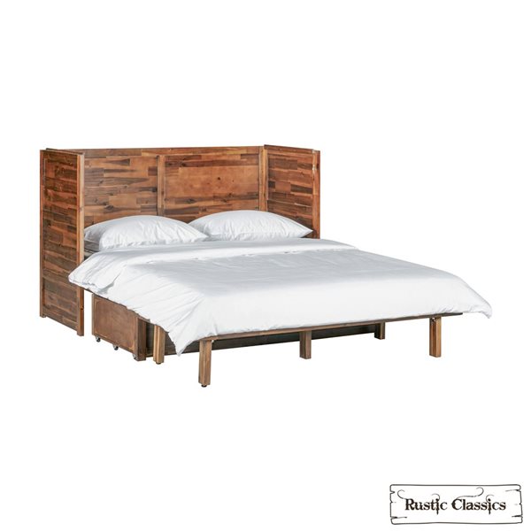 Rustic Classics Stow Queen Size Murphy Bed Cabinet w/ Gel Memory Foam Mattress - Cherry