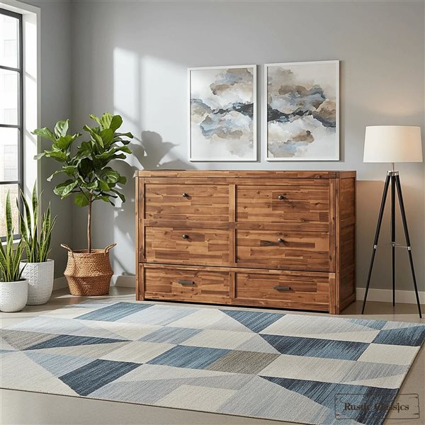 Rustic Classics Stow Queen Size Murphy Bed Cabinet w/ Gel Memory Foam Mattress - Cherry