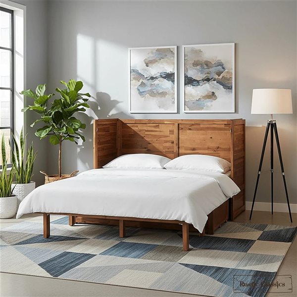 Rustic Classics Stow Queen Size Murphy Bed Cabinet w/ Gel Memory Foam Mattress - Cherry