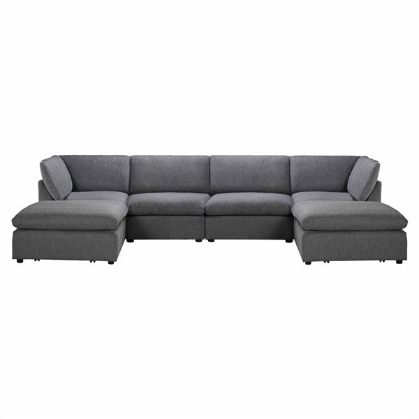 Urban Cali Long Beach 162-in W Grey Polyester Blend Fabric Modular U-Shaped Sectional Sofa