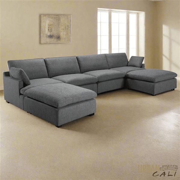 Urban Cali Long Beach 162-in W Grey Polyester Blend Fabric Modular U-Shaped Sectional Sofa