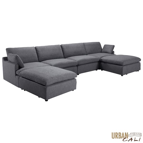Urban Cali Long Beach 162-in W Grey Polyester Blend Fabric Modular U-Shaped Sectional Sofa