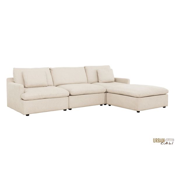 Urban Cali Long Beach 121.5-in W Axel Beige Polyester Blend Fabric Medium Modular Sectional Sofa w/ Ottoman
