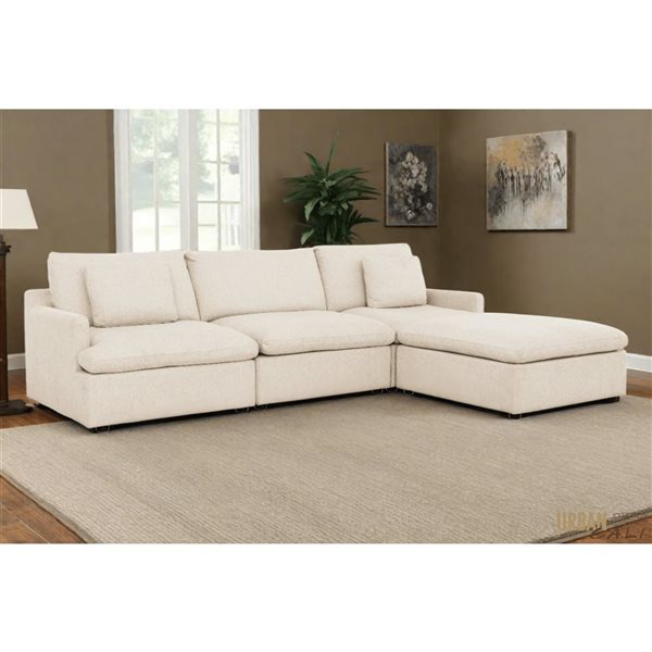 Urban Cali Long Beach 121.5-in W Axel Beige Polyester Blend Fabric Medium Modular Sectional Sofa w/ Ottoman