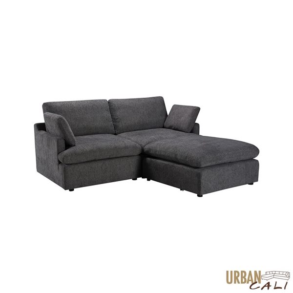 Urban Cali Long Beach 81-in W Blue Grey Polyester Blend Fabric Small Modular Sectional Sofa w/ Ottoman