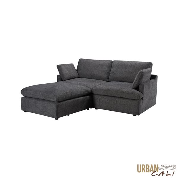 Urban Cali Long Beach 81-in W Blue Grey Polyester Blend Fabric Small Modular Sectional Sofa w/ Ottoman