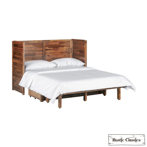 Rustic Classics Stow Full Size Murphy Bed Cabinet w/ Gel Memory Foam Mattress - Cherry