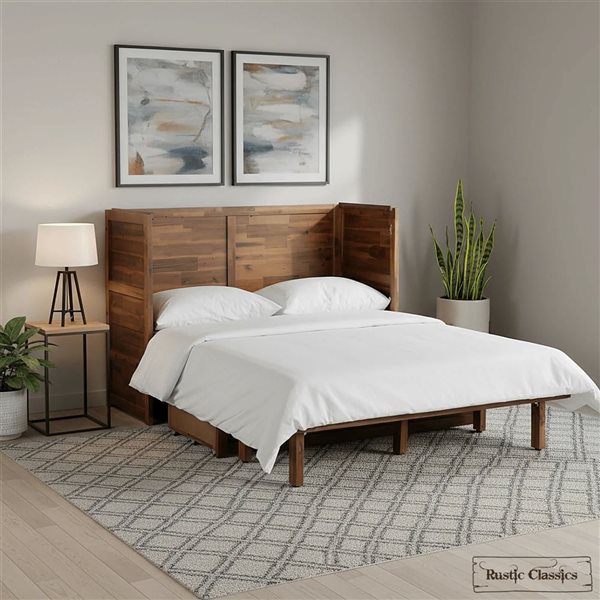 Rustic Classics Stow Full Size Murphy Bed Cabinet w/ Gel Memory Foam Mattress - Cherry