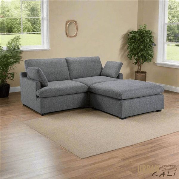 Urban Cali Long Beach 81-in W Grey Polyester Blend Fabric Small Modular Sectional Sofa w/ Ottoman