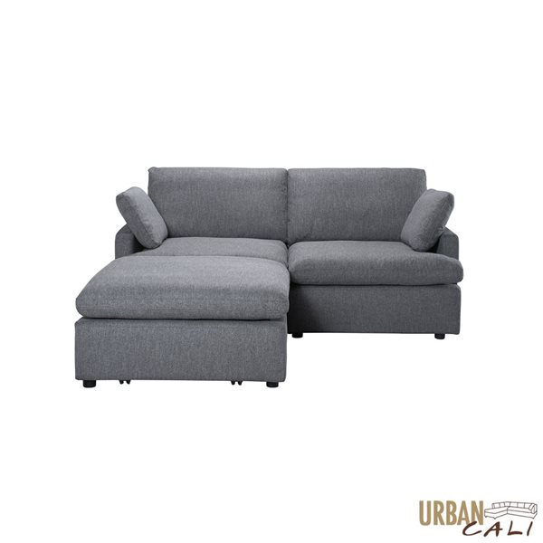 Urban Cali Long Beach 81-in W Grey Polyester Blend Fabric Small Modular Sectional Sofa w/ Ottoman