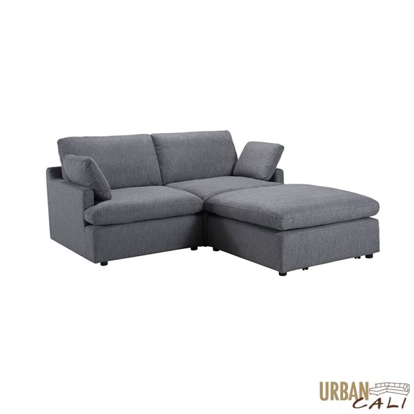 Urban Cali Long Beach 81-in W Grey Polyester Blend Fabric Small Modular Sectional Sofa w/ Ottoman