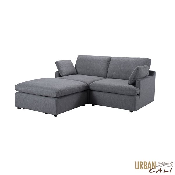 Urban Cali Long Beach 81-in W Grey Polyester Blend Fabric Small Modular Sectional Sofa w/ Ottoman