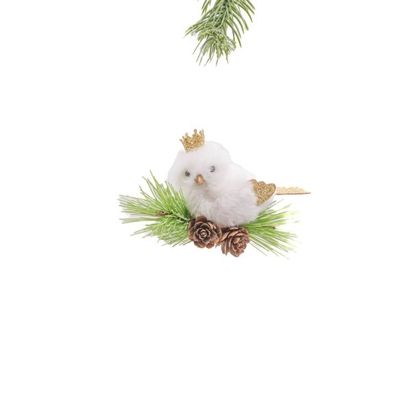 Starlight Collection Hanging Perched White Fabric Bird Princes - Pack of 8