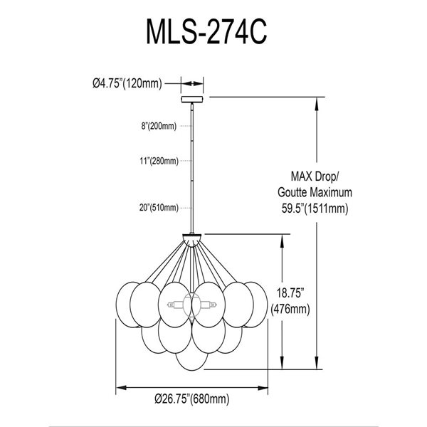 Dainolite Miles 4-Light Chandelier - Aged Brass