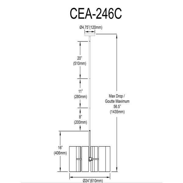 Dainolite Cleta 6-Light Chandelier - Aged Brass