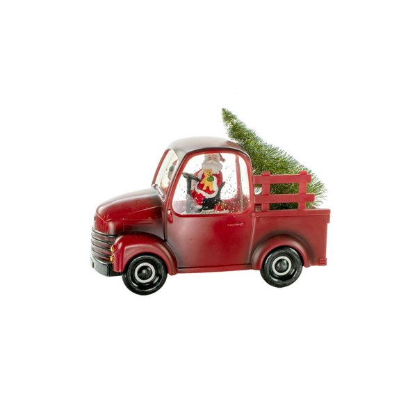 Starlight Collection Santa's Pickup Truck Snow Globe w/ Christmas Tree - Red