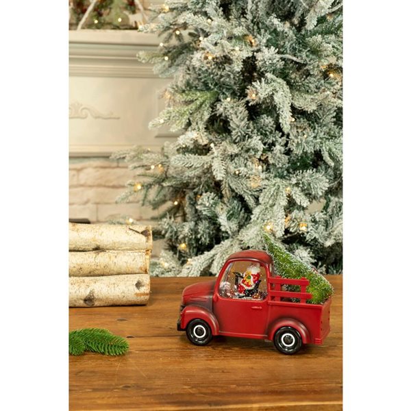 Starlight Collection Santa's Pickup Truck Snow Globe w/ Christmas Tree - Red
