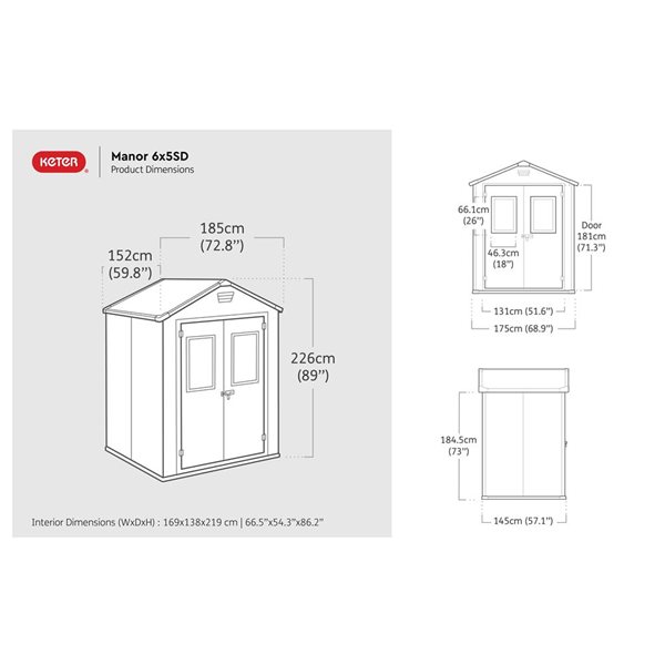 Keter Manor 6 x 5-ft Grey Resin Gable Storage Shed