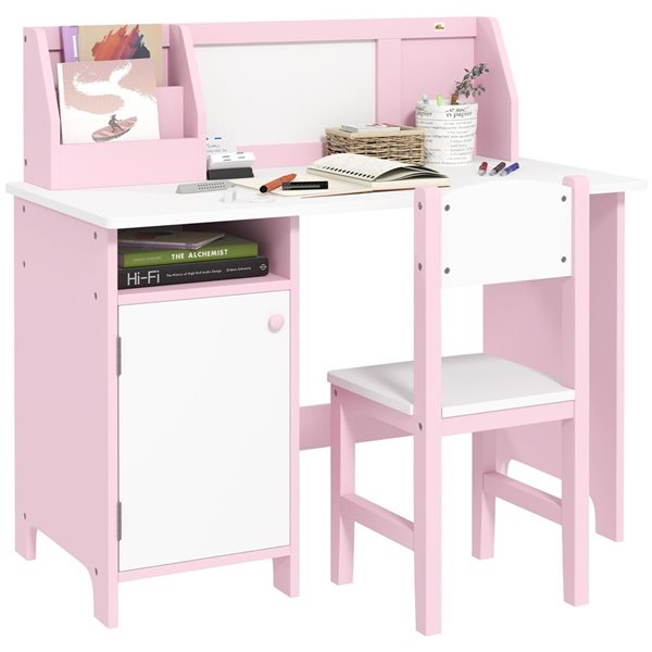 Qaba Pink Kids Desk and Chair Set with Whiteboard