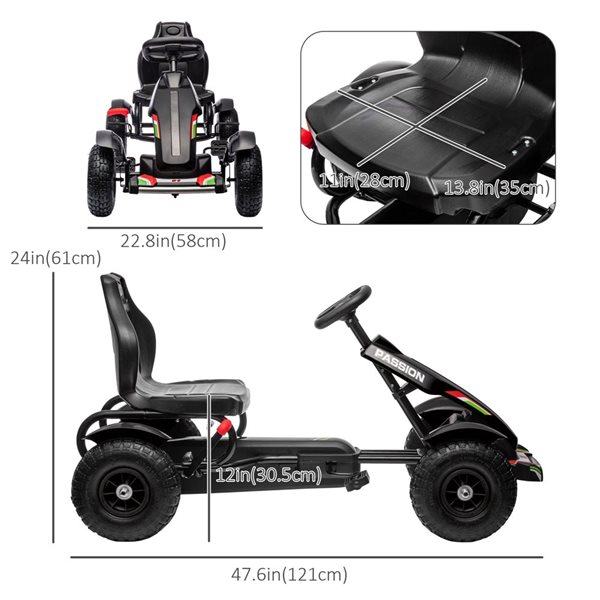 Aosom Black Kids Pedal Car with Adjustable Bucket, Handbrake