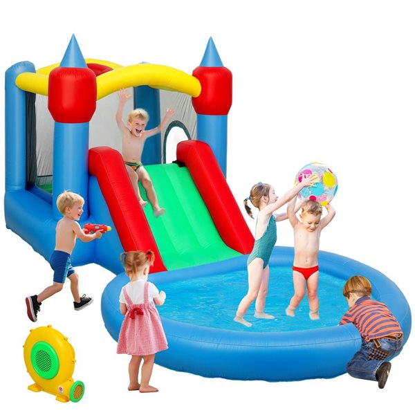 Qaba 13.6 x 6.7-ft 4 in 1 Inflatable Bounce House with Water Slide and Basketball Hoop