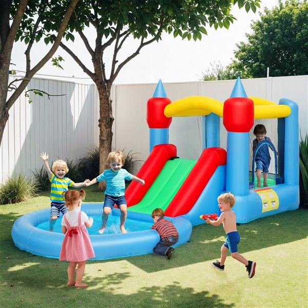 Qaba 13.6 x 6.7-ft 4 in 1 Inflatable Bounce House with Water Slide and Basketball Hoop